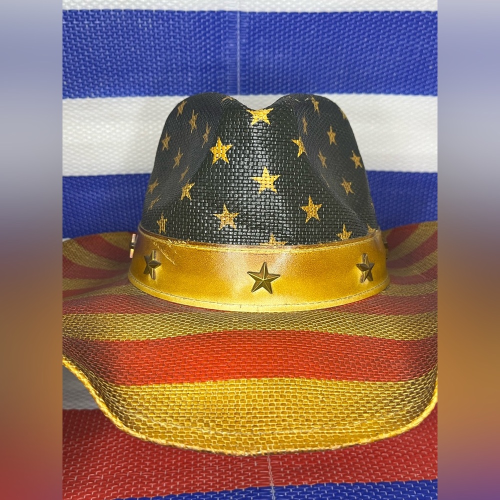 Vintage Saddleback American Flag Straw Cowboy Hat - ONE SIZE - USA - Patriot - Picture 14 of 15